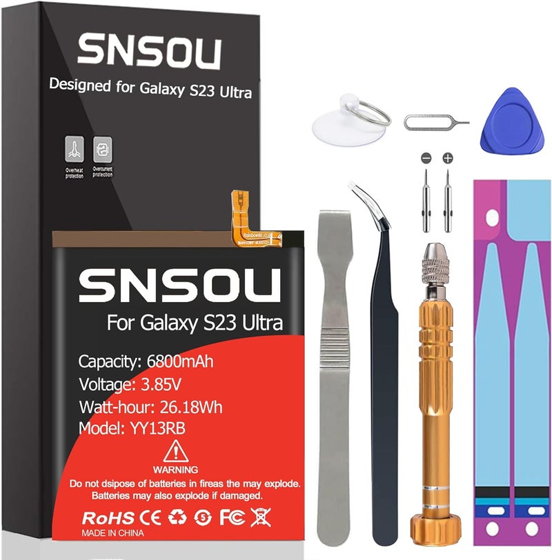 SNRONEW Galaxy S23 Ultra Battery, (2024 Upgraded) 6800mAh EB-BS918ABY Li-Polymer Battery Replacement Compatible with Galaxy S23 Ultra 5G SM-S918U SM-S918U1 SM-S918B with Screwdriver Tool Kit - Image 1